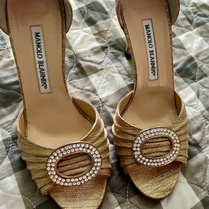 Manolo Blahnik Gold Heels with Crystal Embellishment